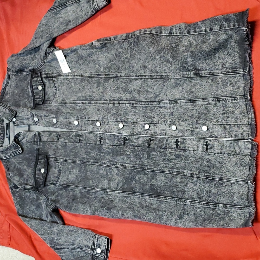 New Fashion to figure long acid wash jean jacket 2x